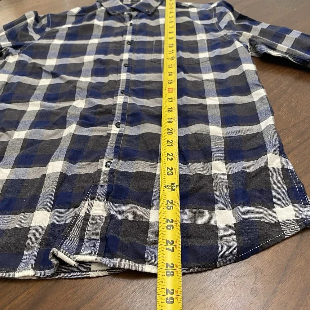 Banana Republic Men's M Luxe Flannel Shirt Untucked Slim Fit Navy Blue Plaid